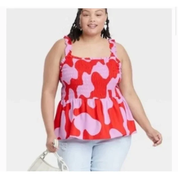 3x 👯♀️Host Pick⚡️Ava & Viv Smocked Peplum Sleeveless Top - Picture 2 of 10